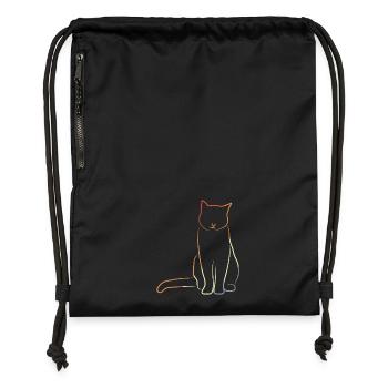 Cat in vintage look - Gymsac made from recycled material - black - Front