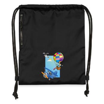Junge in einem Heißluftballon und einem blauen Flugzeug - Turnbeutel aus Recycling-Material - Schwarz - Vorne