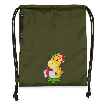 Forfait Noël girafe - Sac à cordon en polyester recyclé - military green - Devant