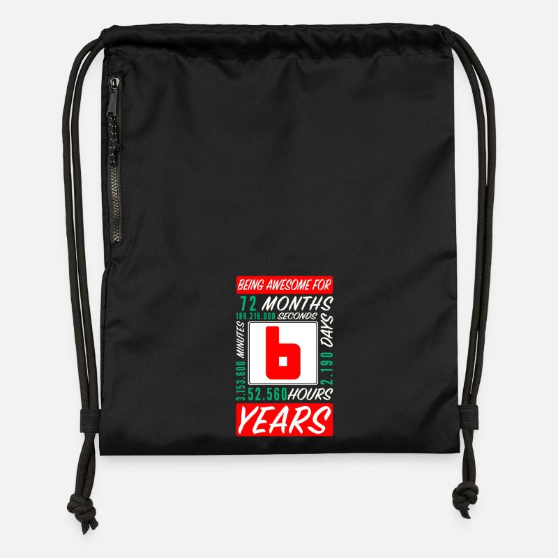 Enfants 6 Ans Anniversaire Mois Heures - Sac à cordon en polyester recyclé - noir