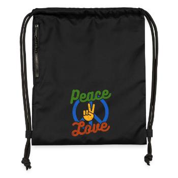 Peace Love - Gymsac made from recycled material - black - Front
