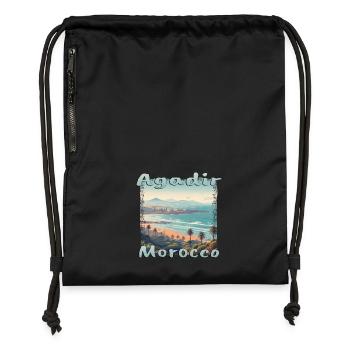 Agadir Maroc plage vacances nature palmiers - Sac à cordon en polyester recyclé - noir - Devant