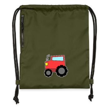 Traktor rot - Turnbeutel aus Recycling-Material - military Green - Vorne