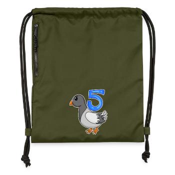 5th Birthday Motif Dove - Five Years Old - Gymsac made from recycled material - military green - Front