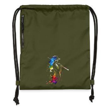 Flute player Retrowave - Gymsac made from recycled material - military green - Front