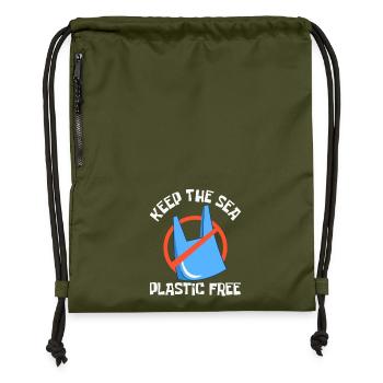 Bathing beach & sea plastic-free against pollution - Gymsac made from recycled material - military green - Front