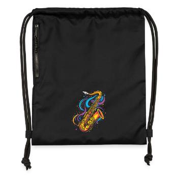 Saxophone Cartoon Look - Sac à cordon en polyester recyclé - noir - Devant