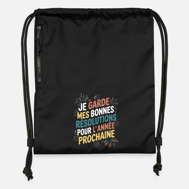 Idée cadeau humour drôle pour nouvel année - Sac à cordon en polyester recyclé - noir