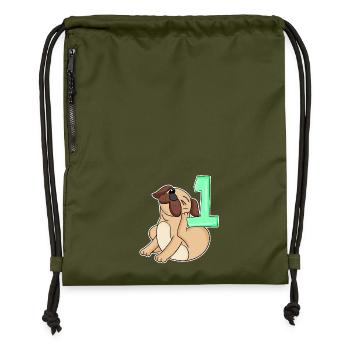 Zahl 1 Nummer Eins - Mops Hund Motiv - Turnbeutel aus Recycling-Material - military Green - Vorne