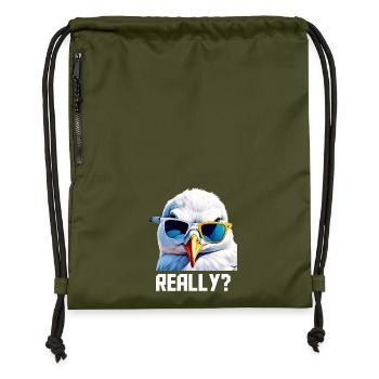 Really - Möwe mit Sonnebrille - Turnbeutel aus Recycling-Material - military Green - Vorne