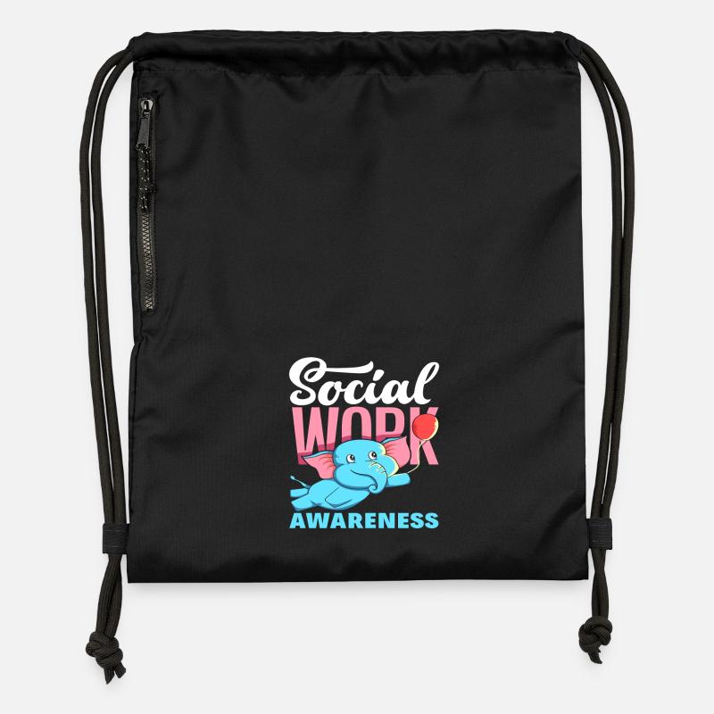 Social Work Awareness with Elephant - Gymsac made from recycled material - black