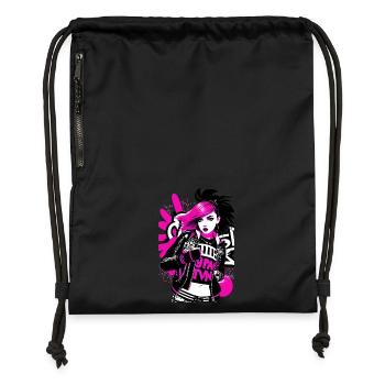 Urban Punk Street Art mit neonpinken Akzenten - Turnbeutel aus Recycling-Material - Schwarz - Vorne