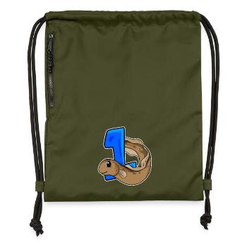 Zahl 1 Nummer Eins - Aal Fische Motiv - Turnbeutel aus Recycling-Material - military Green - Vorne