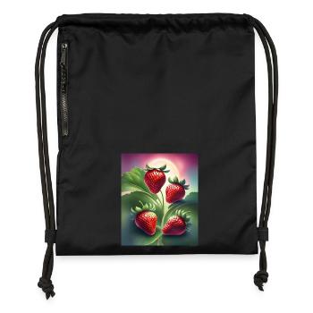 Four yummy strawberries - Gymsac made from recycled material - black - Front