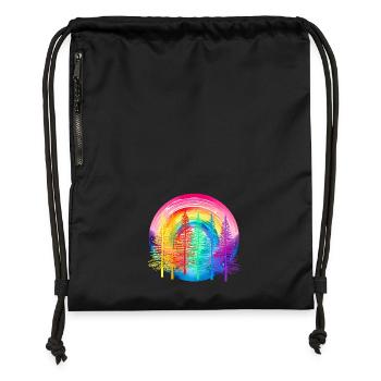 Forêt arc-en-ciel LGBT Forêt de conifères Drapeau arc-en-ciel - Sac à cordon en polyester recyclé - noir - Devant