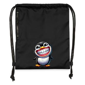 Lustiger Pinguin mit großem Lachen - Turnbeutel aus Recycling-Material - Schwarz - Vorne