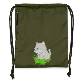 Pêche au chat pêcheur - Sac à cordon en polyester recyclé - military green - Devant