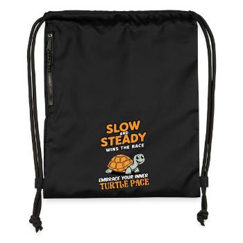 Lent et régulier gagne la course, adopte le rythme de la tortue - Sac à cordon en polyester recyclé - noir - Devant