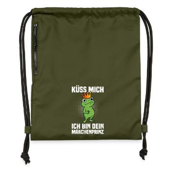 Karneval Frosch KÜSS MICH BIN DEIN MÄRCHENPRINZ - Turnbeutel aus Recycling-Material - military Green - Vorne