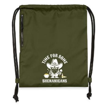 St. Patrick's Time For Some Shenanigans Clover - Gymsac made from recycled material - military green - Front