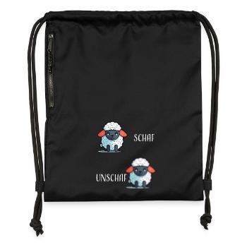 Schaf Unschaf lustiges cooles Geschenk - Turnbeutel aus Recycling-Material - Schwarz - Vorne