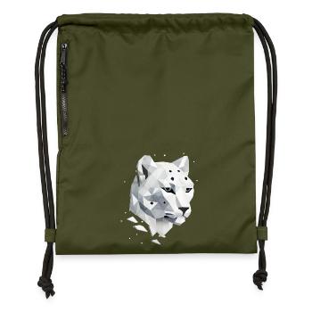 Geometric Snow Leopard – Elegance of the Wilderness - Gymsac made from recycled material - military green - Front