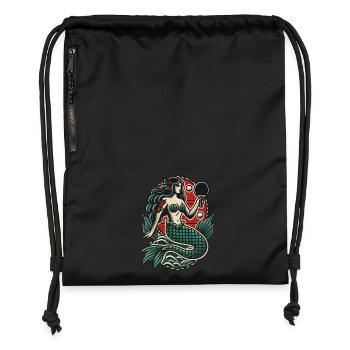 Retro Tattoo Stil Tischtennis Meerjungfrau - Turnbeutel aus Recycling-Material - Schwarz - Vorne