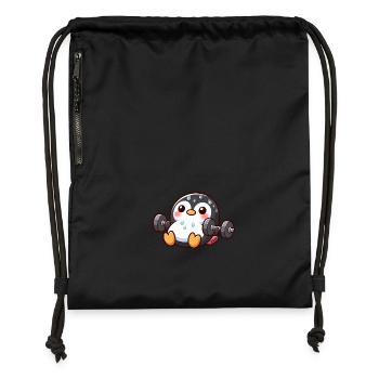 Süßer Pinguin Cartoon Gewichte Heben Fitness - Turnbeutel aus Recycling-Material - Schwarz - Vorne