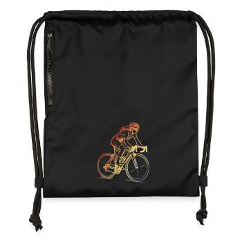 Retro Radfahrerin Line Art - Turnbeutel aus Recycling-Material - Schwarz - Vorne