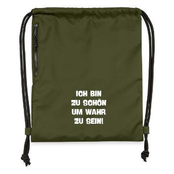 ich bin zu schön um wahr zu sein eingebildet ego - Turnbeutel aus Recycling-Material - military Green - Vorne