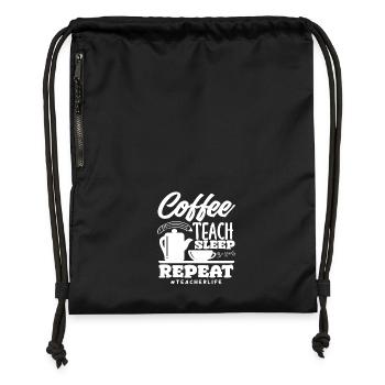 Primary School Teacher Coffee Teach Sleep Repeat - Gymsac made from recycled material - military green - Front