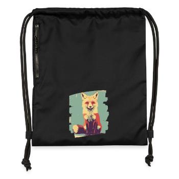 Renard Rétro - Sac à cordon en polyester recyclé - noir - Devant