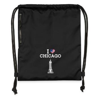 I love Chicago Cool Heart Flagge USA Empire Building - Turnbeutel aus Recycling-Material - military Green - Vorne