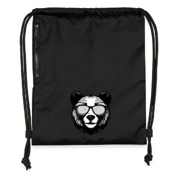 Portrait Tête De Panda Cool - Sac à cordon en polyester recyclé - noir - Devant