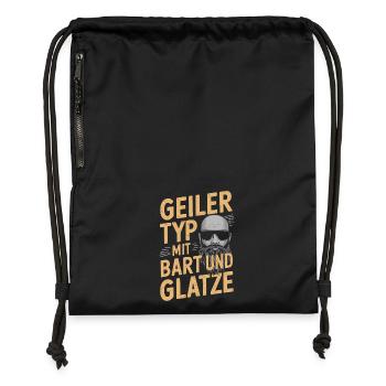 homme avec barbe et tête chauve porteur de barbe - Sac à cordon en polyester recyclé - noir - Devant