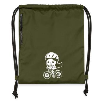Radfahrerin Comic Stil - Turnbeutel aus Recycling-Material - military Green - Vorne