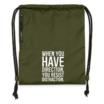 Wenn du eine Richtung hast, widerstehst du der Ablenkung - Turnbeutel aus Recycling-Material - military Green - Vorne
