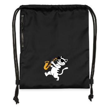 Katze Blaskapelle Saxophon Sonnebrille - Turnbeutel aus Recycling-Material - Schwarz - Vorne