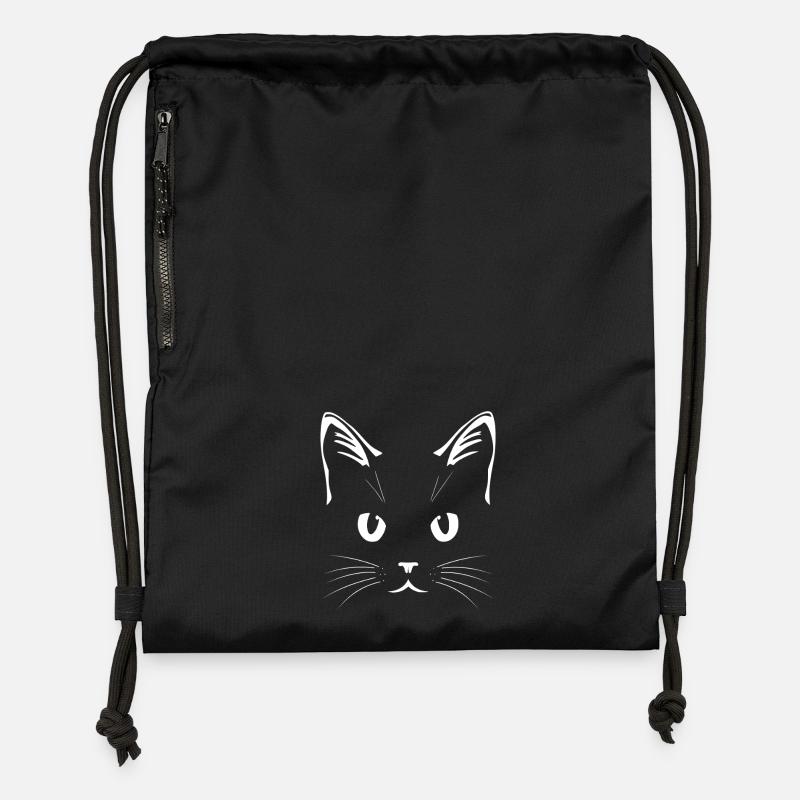 White Cat Face – Line Art Design - Gymsac made from recycled material - black