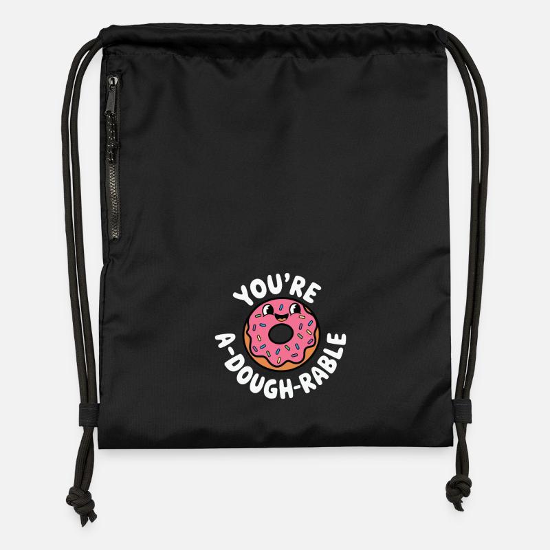Jeu de mots mignon sur les beignets - Sac à cordon en polyester recyclé - noir