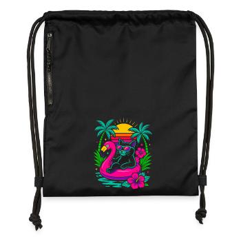 Cool Summer Cat on Flamingo - Retro Look - Gymsac made from recycled material - black - Front