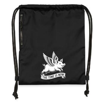 Le moment est venu – mouche, cochon, mouche - Sac à cordon en polyester recyclé - noir - Devant