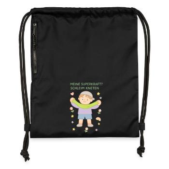 Mon superpouvoir ? Pétrir la bave Dicton drôle - Sac à cordon en polyester recyclé - noir - Devant