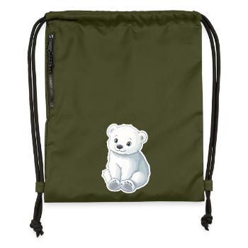 Polar Bear Illustration – Arctic Animal Motif - Gymsac made from recycled material - military green - Front
