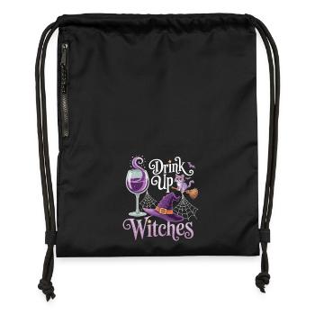 Witch Party with Style – T-Shirt with Cat & Wine - Gymsac made from recycled material - black - Front