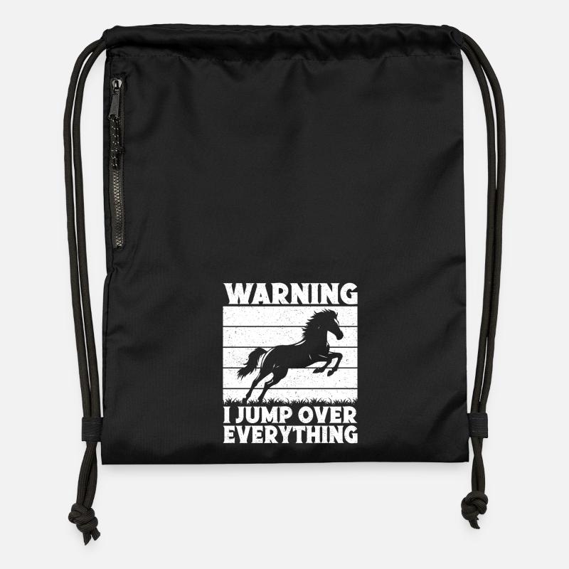 Horseback Riding Warning Jump Over Everything - Gymsac made from recycled material - black