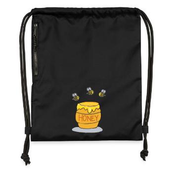 Pot de miel et abeilles occupées - Sac à cordon en polyester recyclé - noir - Devant