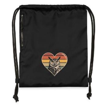 Retro Eule Herz Design - Turnbeutel aus Recycling-Material - Schwarz - Vorne