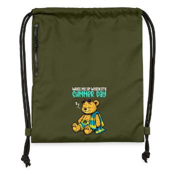 Weck mich auf, wenn es Sommertag ist – Urlaubshumor - Turnbeutel aus Recycling-Material - military Green - Vorne