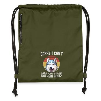 Husky sibérien Faux Design Vintage - Sac à cordon en polyester recyclé - military green - Devant